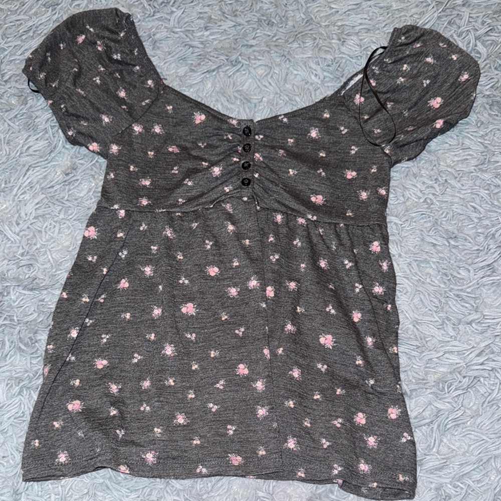 Floral Gray Top with Pink Accents
